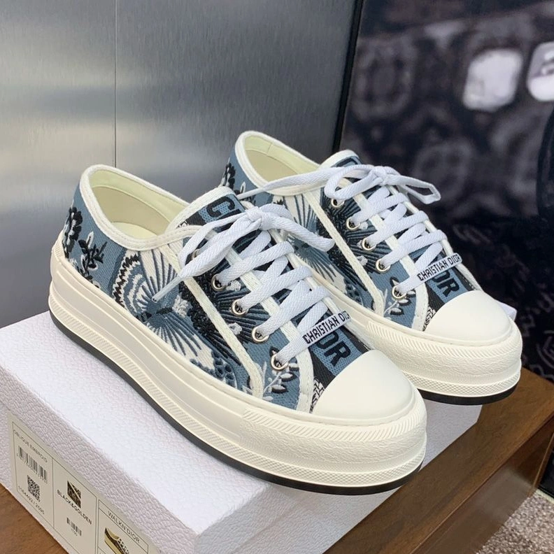 Walk'n'Dior Platform Sneakers Unisex Butterfly Bandana Motif Canvas Blue Comfortable 4341