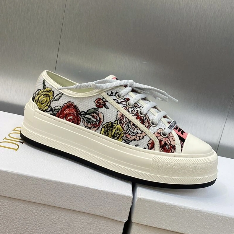 Walk'n'Dior Platform Sneakers Unisex Florilegio Motif Canvas White Pink WellDesigned 7099