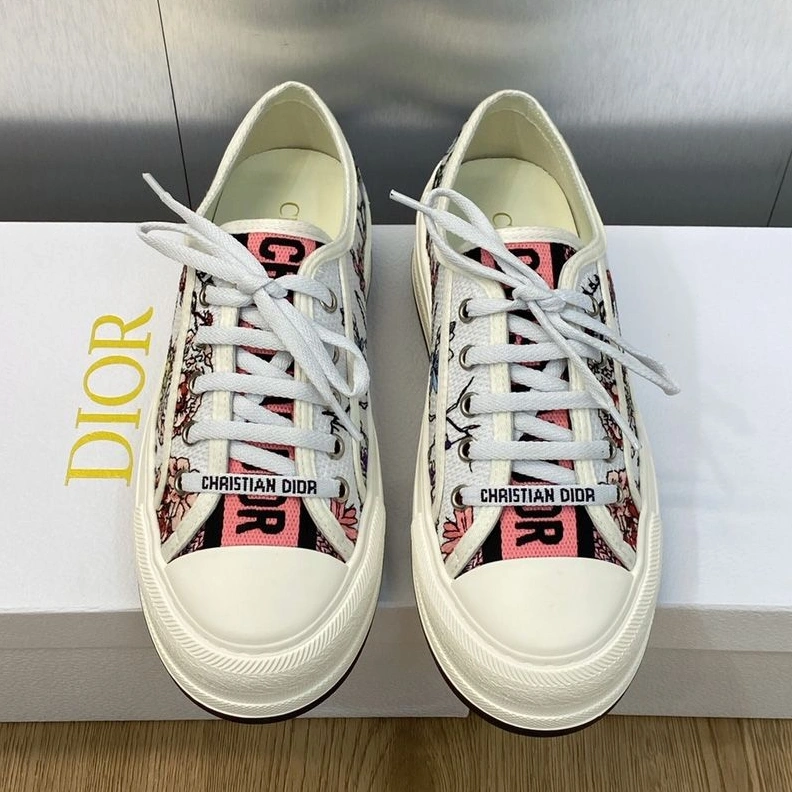 Walk'n'Dior Platform Sneakers Unisex Florilegio Motif Canvas White Pink WellDesigned 7099