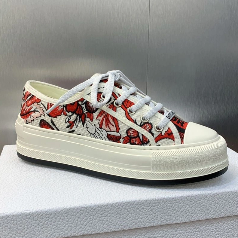 Walk'n'Dior Platform Sneakers Unisex Le Coeur des Papillons Motif Canvas White Red SportInspired 7763