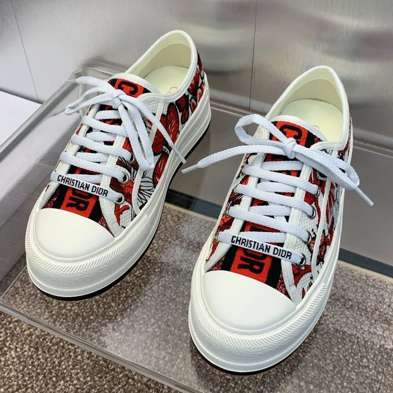 Walk'n'Dior Platform Sneakers Unisex Le Coeur des Papillons Motif Canvas White Red SportInspired 7763