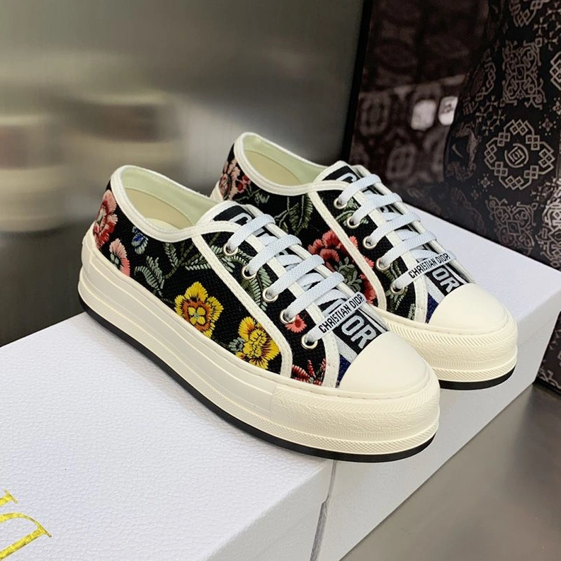 Walk'n'Dior Platform Sneakers Unisex Petites Fleurs Motif Canvas Black GoodFit 5990