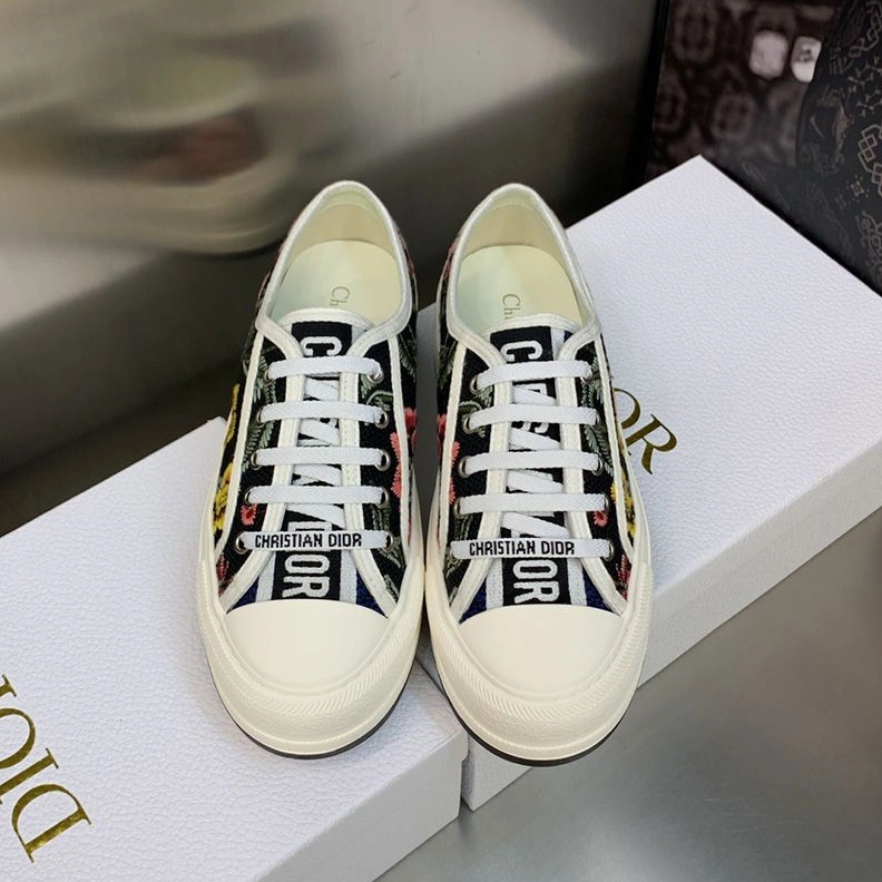 Walk'n'Dior Platform Sneakers Unisex Petites Fleurs Motif Canvas Black GoodFit 5990