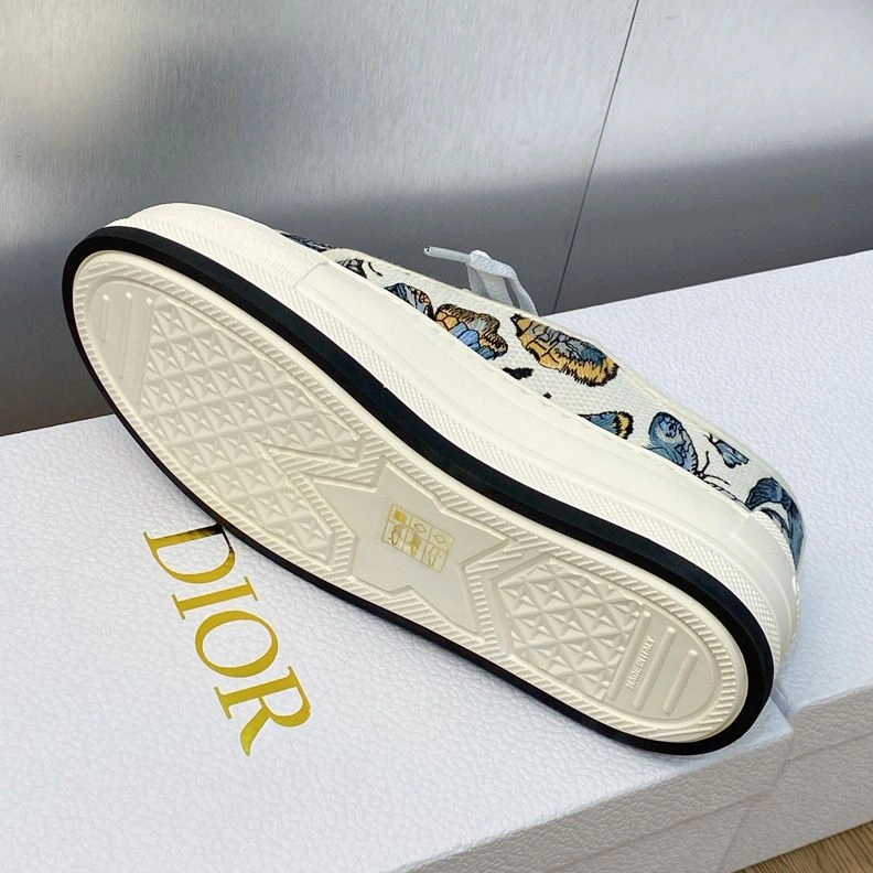 Walk'n'Dior Platform Sneakers Unisex Toile de Jouy Mexico Motif Canvas White Blue Comfortable 3259