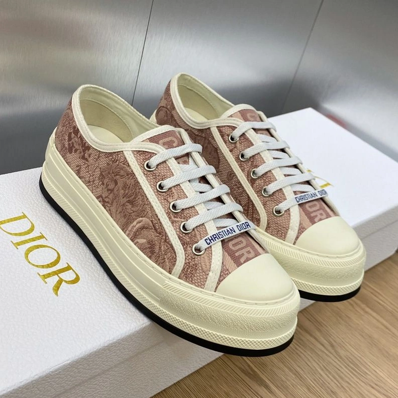 Walk'n'Dior Platform Sneakers Unisex Toile de Jouy Motif Canvas Pink HighQuality 4844
