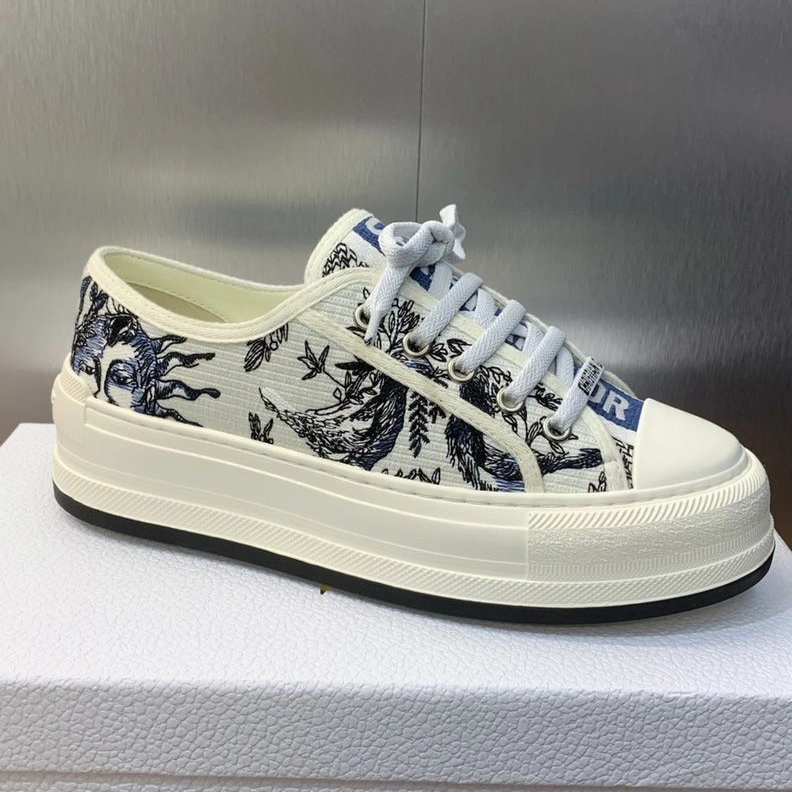Walk'n'Dior Platform Sneakers Unisex Toile de Jouy Soleil Motif Canvas White Blue UrbanStyle 5254