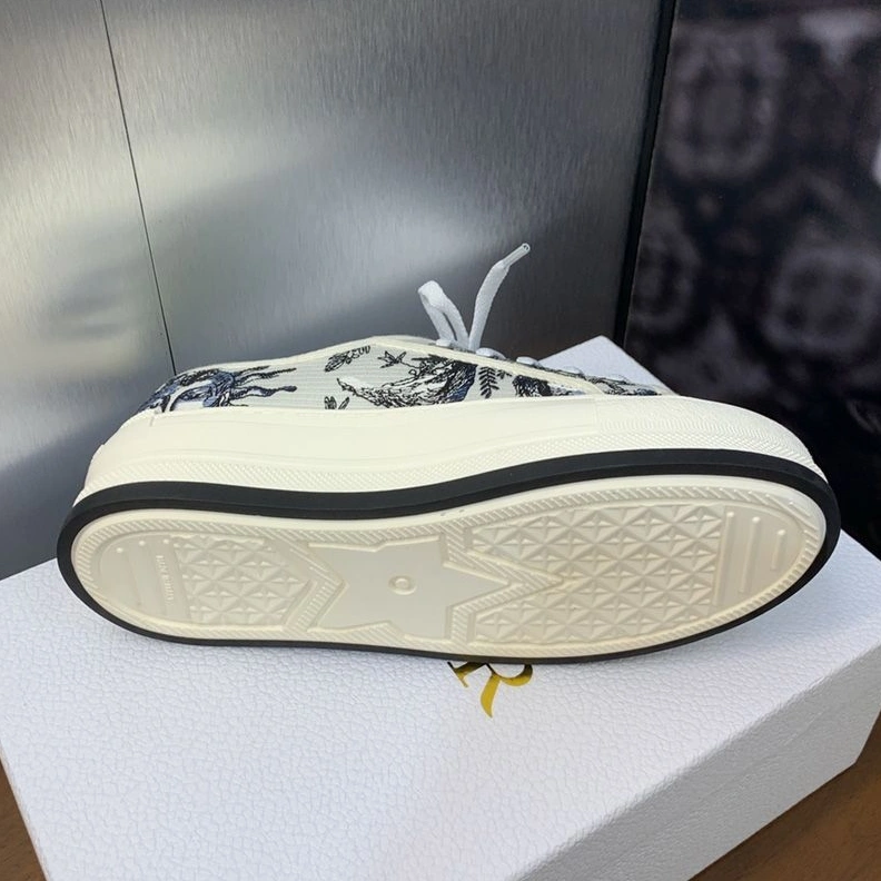 Walk'n'Dior Platform Sneakers Unisex Toile de Jouy Soleil Motif Canvas White Blue UrbanStyle 5254