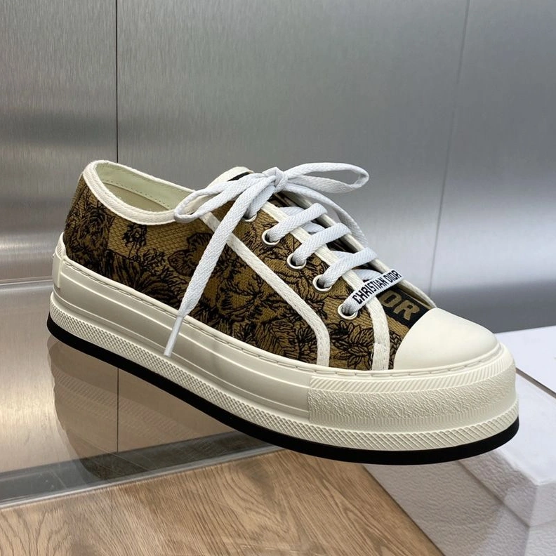 Walk'n'Dior Platform Sneakers Unisex Toile de Jouy Voyage Motif Canvas Beige Comfortable 368