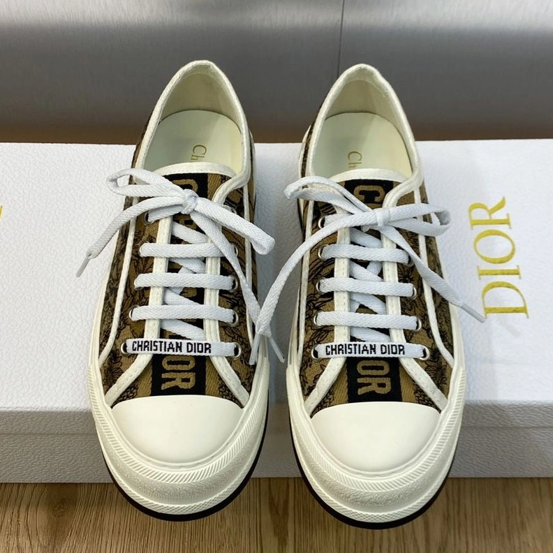 Walk'n'Dior Platform Sneakers Unisex Toile de Jouy Voyage Motif Canvas Beige Comfortable 368