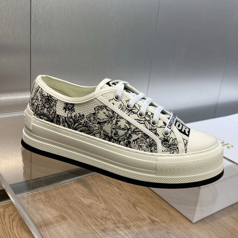 Walk'n'Dior Platform Sneakers Unisex Toile de Jouy Voyage Motif Canvas White Comfortable 1995