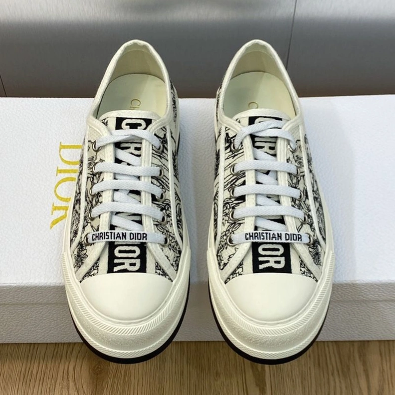 Walk'n'Dior Platform Sneakers Unisex Toile de Jouy Voyage Motif Canvas White Comfortable 1995