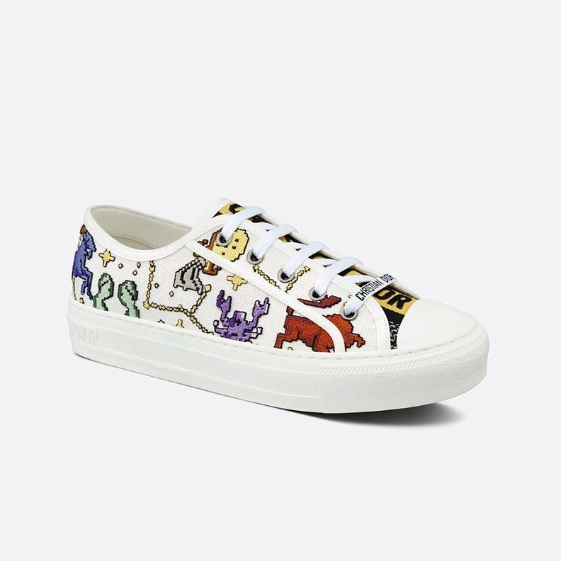 Walk'n'Dior Sneakers Women Pixel Zodiac Motif Canvas White NewStyle 2237