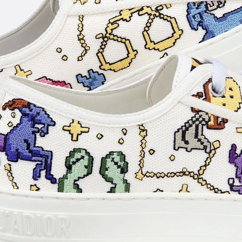 Walk'n'Dior Sneakers Women Pixel Zodiac Motif Canvas White NewStyle 2237