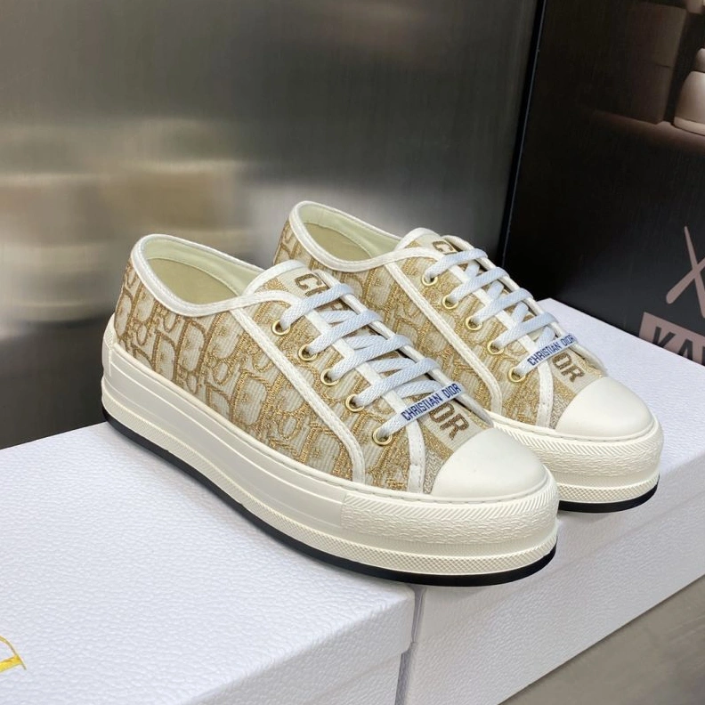 WellDesigned 1325 Walk'N'Dior Platform Sneakers Unisex Oblique Motif Canvas Gold
