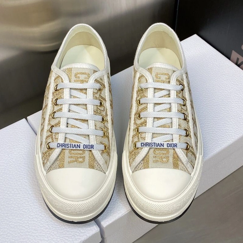 WellDesigned 1325 Walk'N'Dior Platform Sneakers Unisex Oblique Motif Canvas Gold