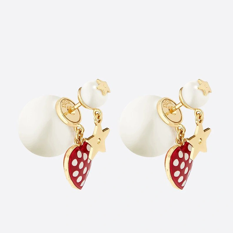 WellDesigned 1712 Dior Tribales Dioramour Earrings Metal, White Resin Pearls and Red Lacquer with White Polka Dots Gold