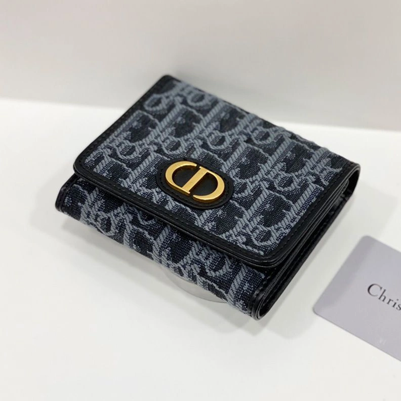 WellDesigned 1782 Dior 30 Montaigne Lotus Wallet Oblique Motif Canvas Blue