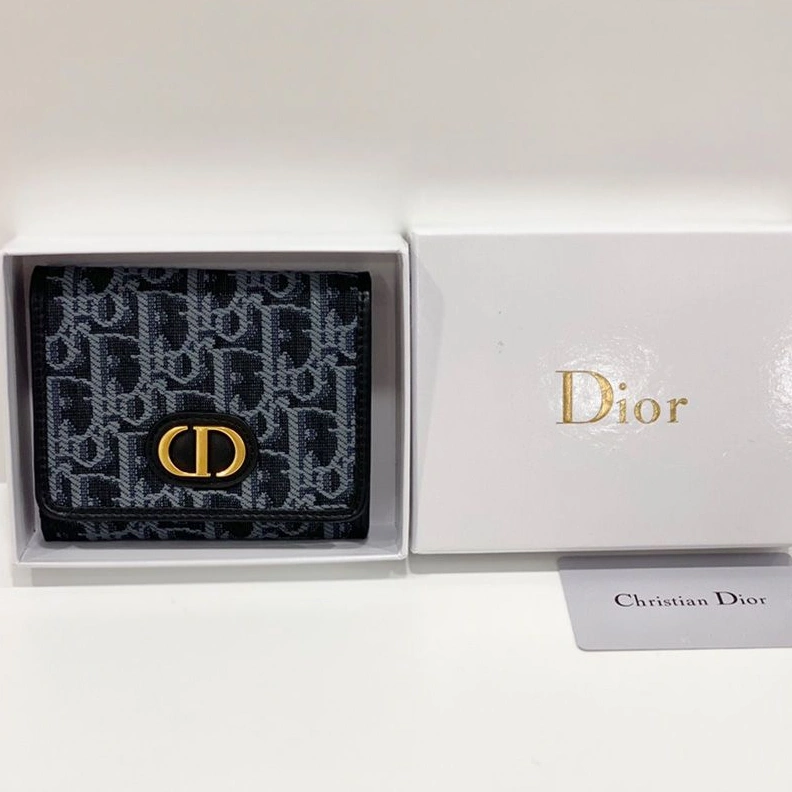 WellDesigned 1782 Dior 30 Montaigne Lotus Wallet Oblique Motif Canvas Blue