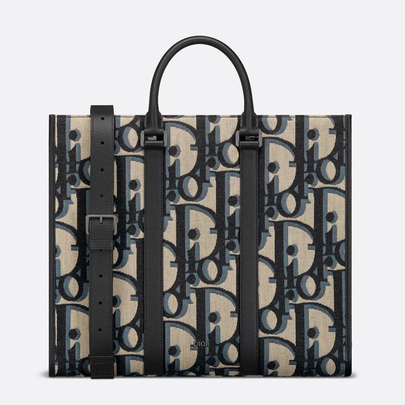 WellDesigned 1830 Dior East-West Tote In Maxi Oblique Motif Canvas Blue