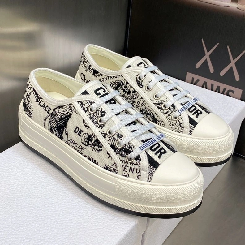 WellDesigned 2827 Walk'N'Dior Platform Sneakers Unisex Plan de Paris Motif Canvas Black