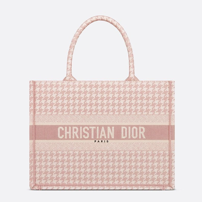 WellDesigned 4065 Dior Book Tote In Macro Houndstooth Motif Canvas Cherry