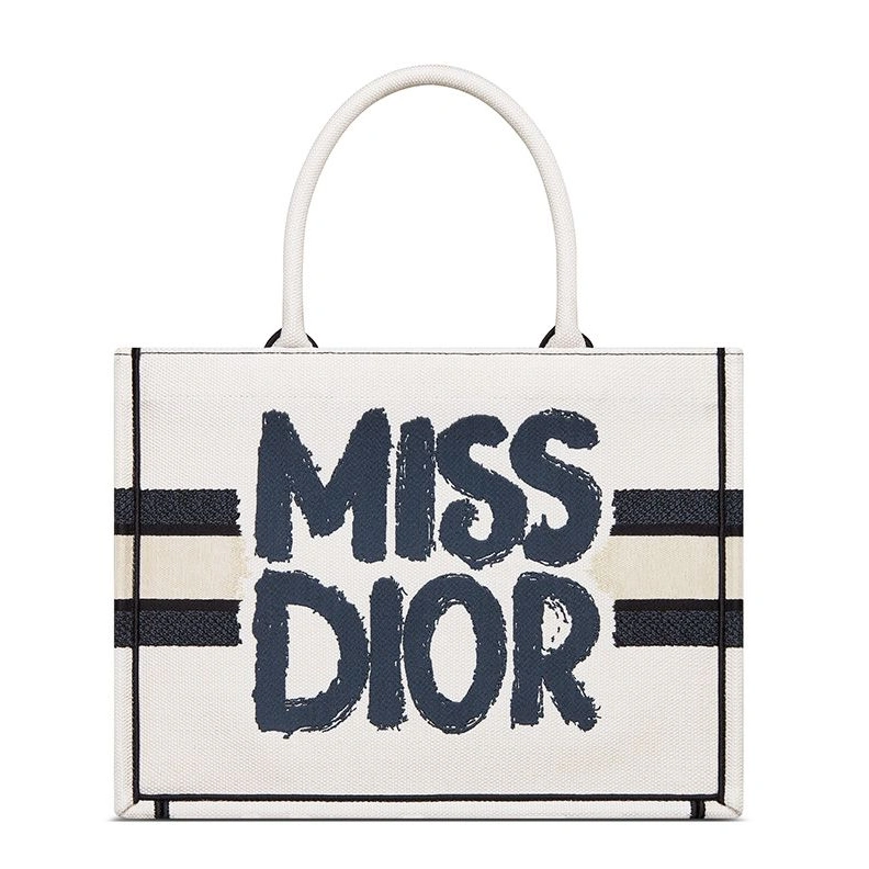 WellDesigned 4236 Dior Book Tote In Miss Dior Graffiti Motif Canvas White
