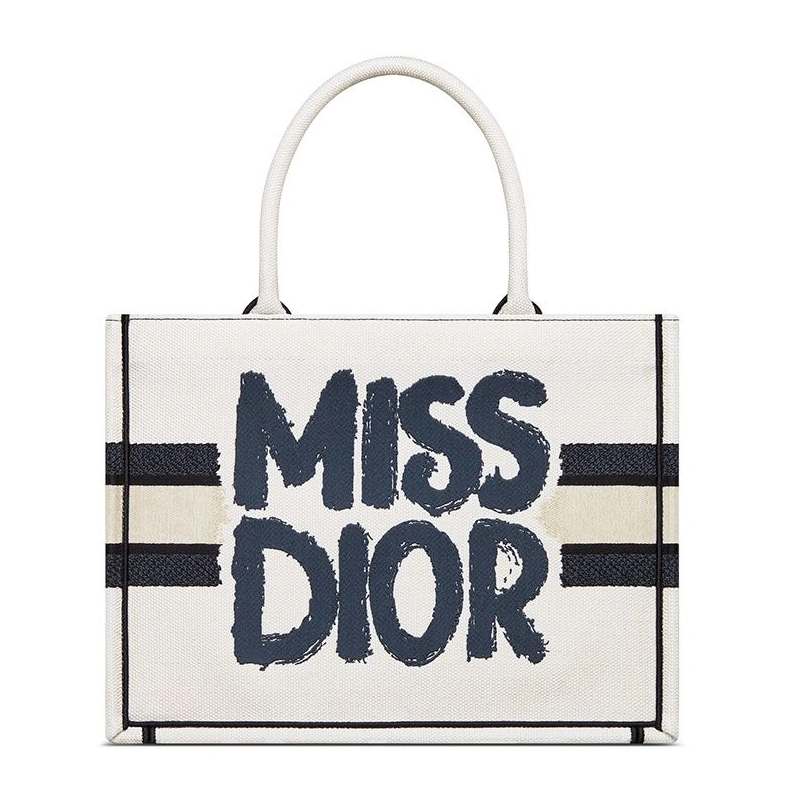 WellDesigned 4236 Dior Book Tote In Miss Dior Graffiti Motif Canvas White