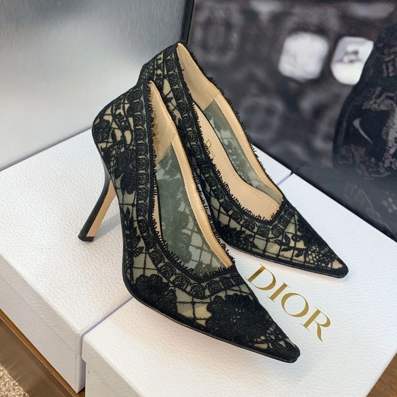 WellDesigned 4246 J'Adior Pumps Women Roses Motif Transparent Mesh Black