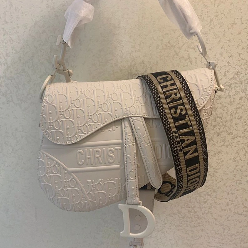 WellDesigned 428 Christian Dior Saddle Bag Ultramatte Oblique Embossed Calfskin White