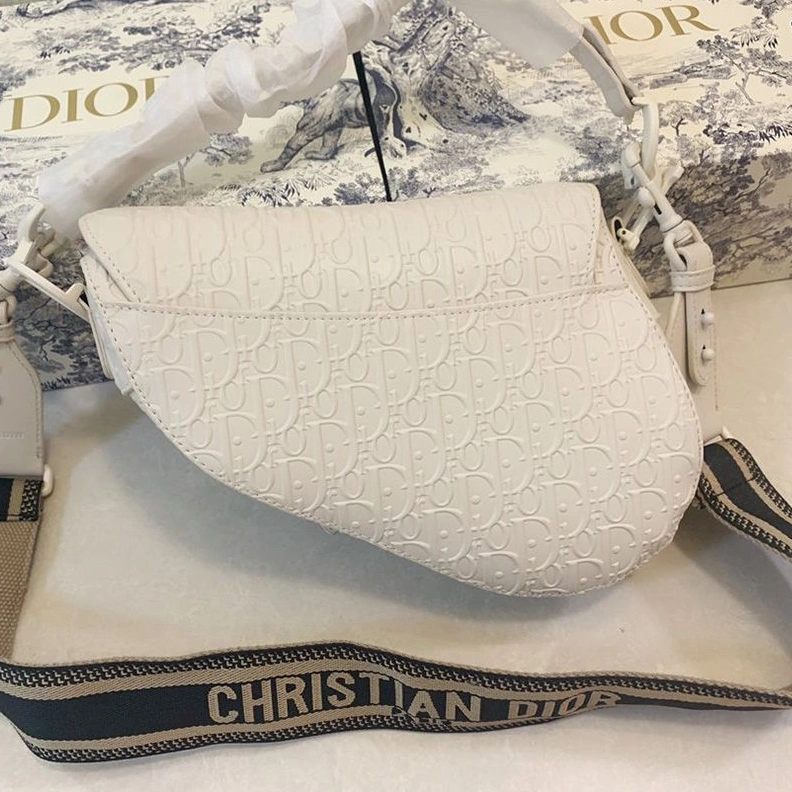 WellDesigned 428 Christian Dior Saddle Bag Ultramatte Oblique Embossed Calfskin White