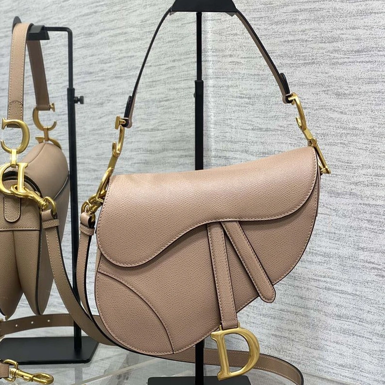 WellDesigned 4449 Dior Saddle Bag with Strap In Grained Calfskin Powder Pink