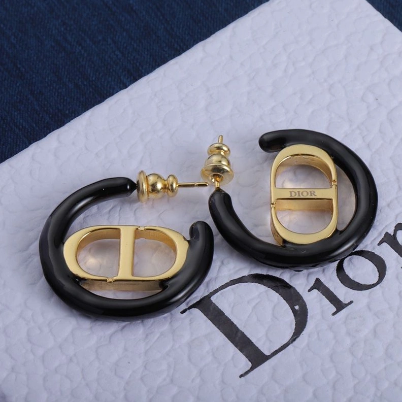 WellDesigned 5220 Dior 30 Montaigne Earrings Metal and Lacquer Gold Black