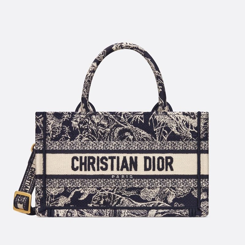 WellDesigned 6261 Mini Dior Book Tote with Strap In Toile De Jouy Motif Canvas Navy Blue