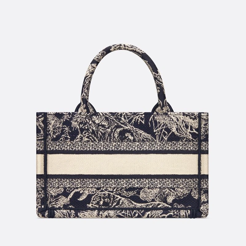 WellDesigned 6261 Mini Dior Book Tote with Strap In Toile De Jouy Motif Canvas Navy Blue