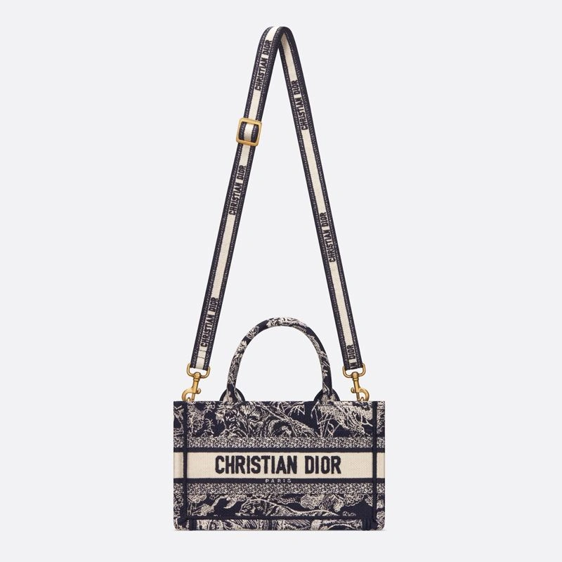 WellDesigned 6261 Mini Dior Book Tote with Strap In Toile De Jouy Motif Canvas Navy Blue