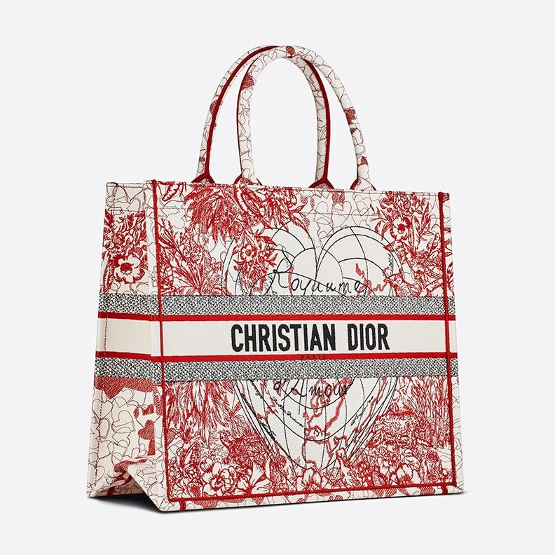 WellDesigned 6816 Dior Book Tote Dioramour D-Royaume d'Amour Motif Canvas Red White