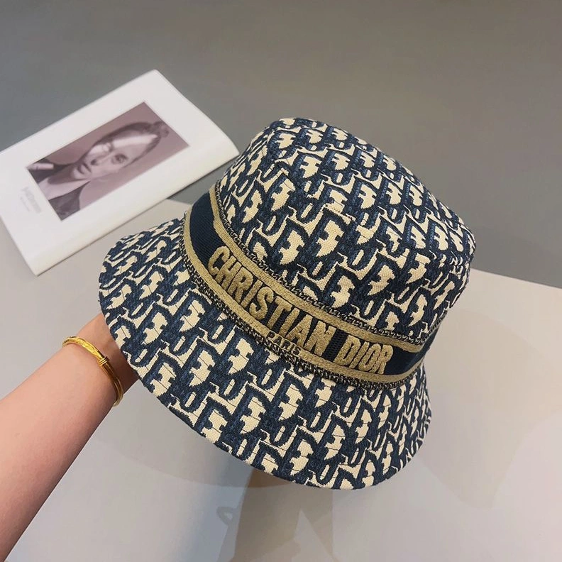 WellDesigned 7233 Christian Dior Bucket Hat D-Oblique Motif Cotton Blue