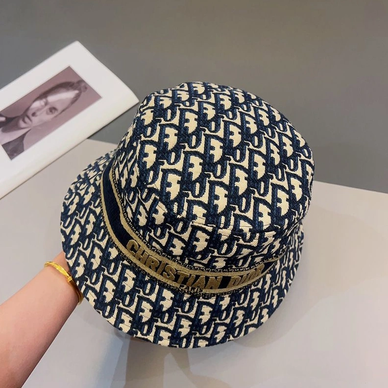 WellDesigned 7233 Christian Dior Bucket Hat D-Oblique Motif Cotton Blue