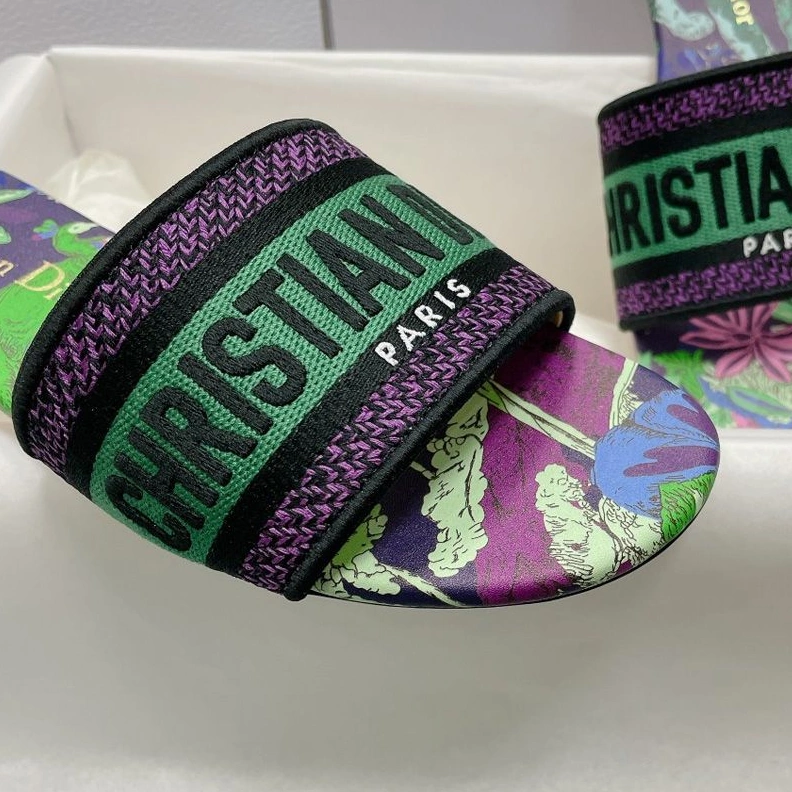 WellDesigned 8528 Christian Dior Dway Slides Women Toile de Jouy Voyage Motif Canvas Multi Green