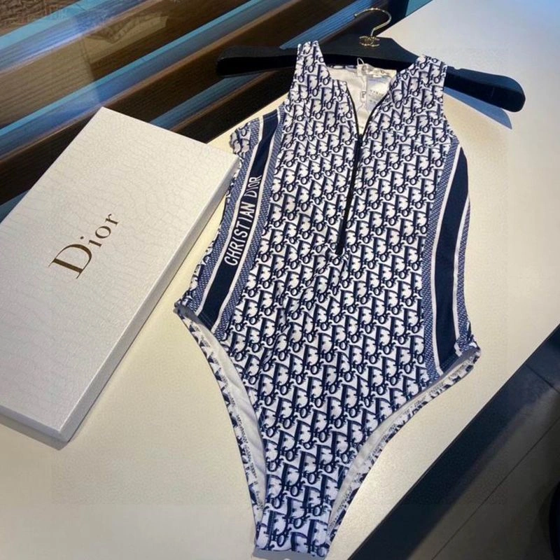WellDesigned 9501 Christian Dior Sleeveless Bodysuit Women Oblique Motif Lycra Blue