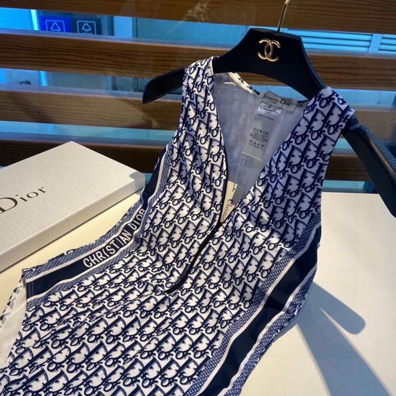 WellDesigned 9501 Christian Dior Sleeveless Bodysuit Women Oblique Motif Lycra Blue