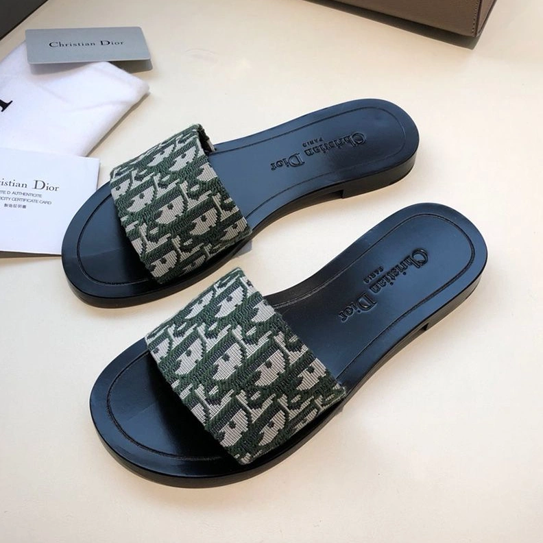 WellDesigned 9927 Christian Dior Dway Slides Women Oblique Motif Canvas Green