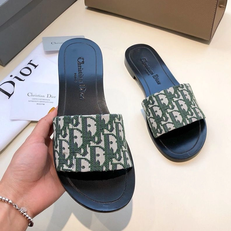 WellDesigned 9927 Christian Dior Dway Slides Women Oblique Motif Canvas Green