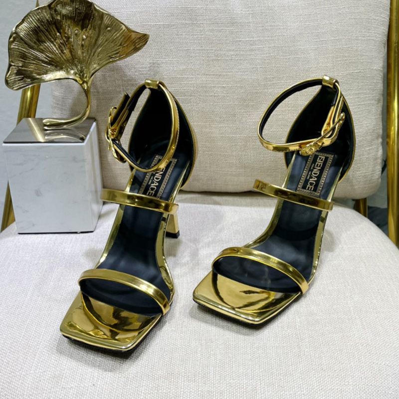 Affordable Fendi 110 Sandals with Fendace Embellished Women Patent Leather Gold