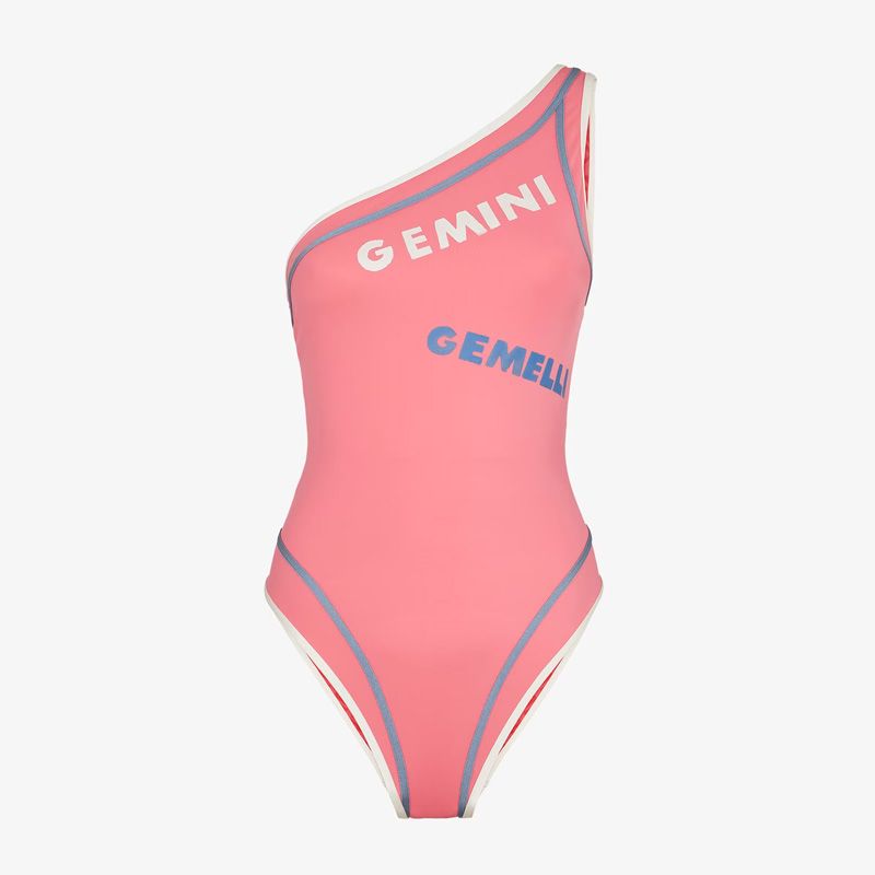 Affordable Fendi Asymmetric Reversible Swimsuit Women Astrology Logo Motif Lycra Pink