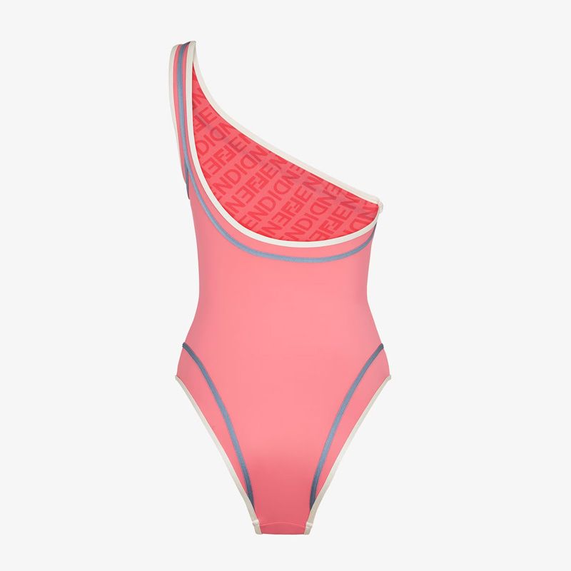 Affordable Fendi Asymmetric Reversible Swimsuit Women Astrology Logo Motif Lycra Pink