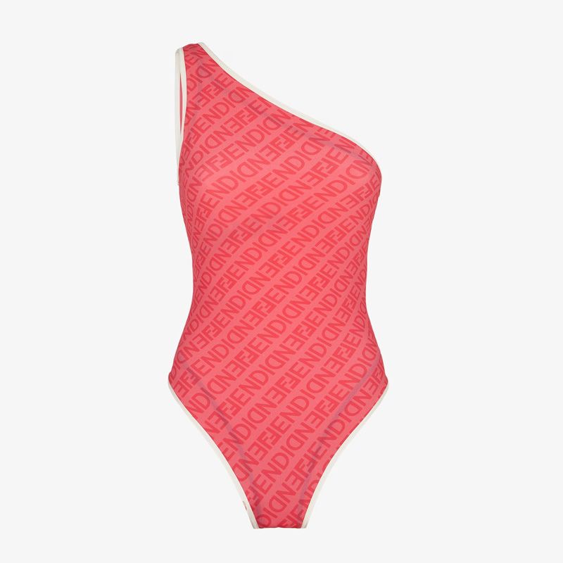 Affordable Fendi Asymmetric Reversible Swimsuit Women Astrology Logo Motif Lycra Pink