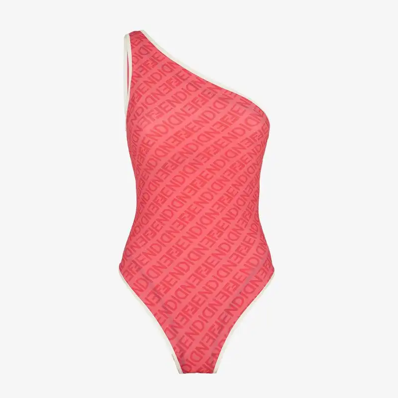 Affordable Fendi Asymmetric Reversible Swimsuit Women Astrology Logo Motif Lycra Pink HOT SALE