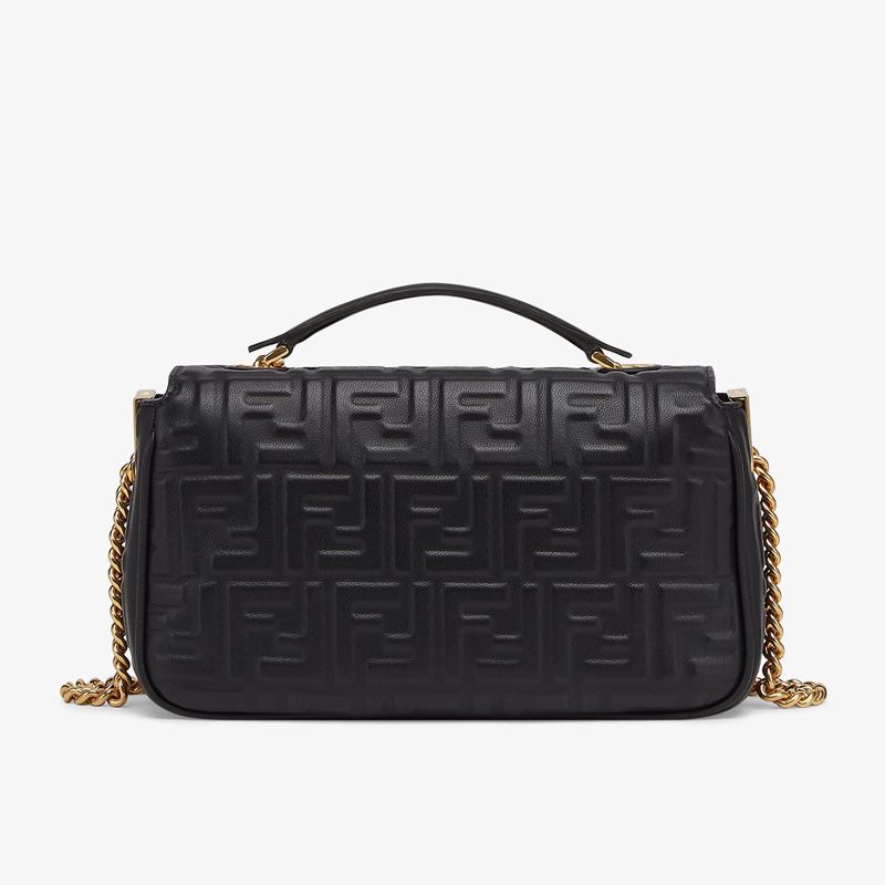 Affordable Fendi Baguette Chain Midi Bag In FF Motif Nappa Leather Black