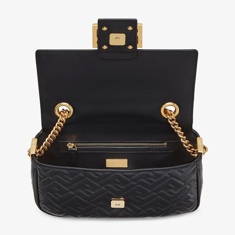 Affordable Fendi Baguette Chain Midi Bag In FF Motif Nappa Leather Black